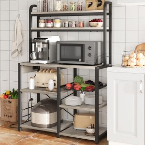 Bakers Rack with Power Outlet, Coffee Bar with Wire Drawer, Microwave Stand, Kitchen Baker Table with Large Storage - 1 of 4