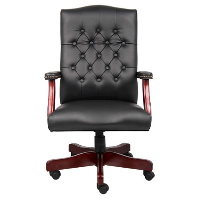 Classic Elegance High-Back Executive Chair in Black Leather and Mahogany