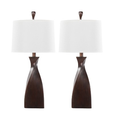 Curvo 30" Copper Bronze Polyresin Table Lamps with Linen Shades