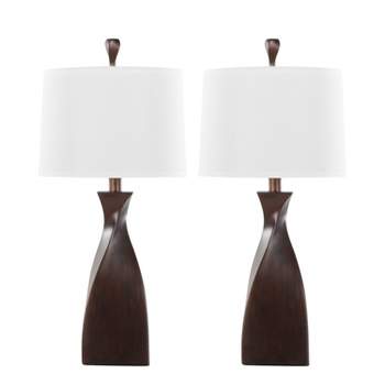 LumiSource (Set of 2) Curvo 30" Contemporary Polyresin Table Lamps Copper Bronze Polyresin with Natural Linen Shade from Grandview Gallery