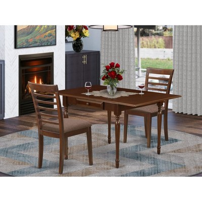 East West Furniture  3Pc Dining Table Set Includes a Wood Dining Table and 2 Kitchen Chairs with Solid Wood Seat Drop Leaf Table with Slat Back Chairs