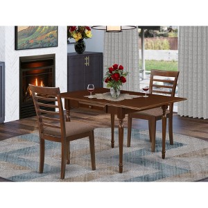 East West Furniture  3Pc Dining Table Set Includes a Wood Dining Table and 2 Kitchen Chairs with Solid Wood Seat Drop Leaf Table with Slat Back Chairs - 1 of 4