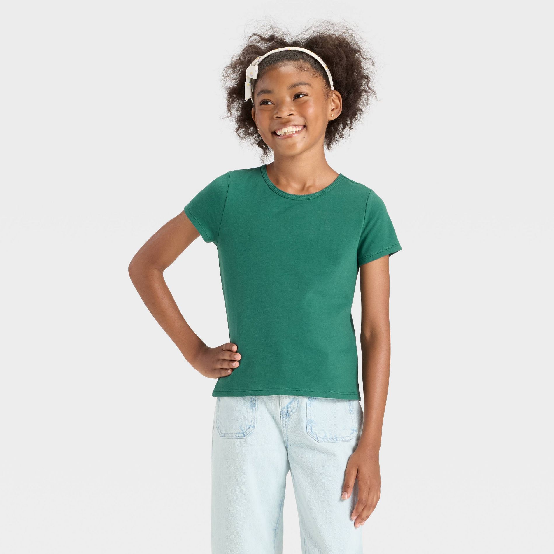 Girls' Short Sleeve Fitted T-Shirt - Cat & Jack™ Jade Green M