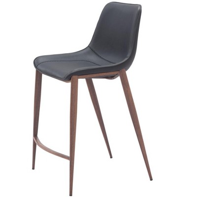 HomeRoots Set of Two 26" Black And Brown Faux Leather And Steel Counter Height Bar Chairs