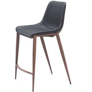 HomeRoots Set of Two 26" Black And Brown Faux Leather And Steel Counter Height Bar Chairs - 1 of 4