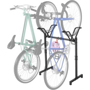 2-Bike Floor Stand - Adjustable Metal Rack w/ Hook for Garage/Indoor/Outdoor Storage (Black, 26.4"D x 22.4"W x 38.5"H) - 1 of 4