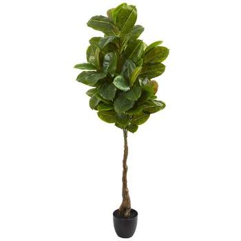 65" Artificial Rubber Leaf Tree in Pot Black - Nearly Natural