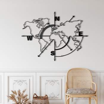 Sussexhome World Map Empty Metal Wall Decor for Home and Outside - Wall-Mounted Geometric Wall Art Decor - Drop Shadow 3D Effect Wall Decoration