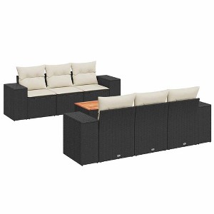 vidaXL Patio Sofa Set with Cushions Outdoor Furniture 7 Piece Poly Rattan - Black and Cream - 1 of 4