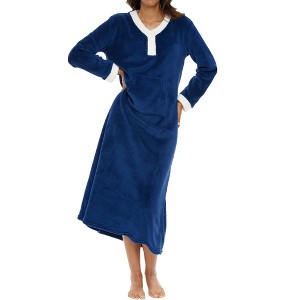 ADR Women's Plush Fleece Nightgown Woman, Long Cozy Kaftan with Pockets, Plaid & Solid Colors - 1 of 4