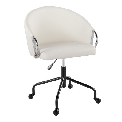 TiramisuBest White Faux Leather Glam Task Chair, Adjustable, Chrome Base, 250 lbs Limit