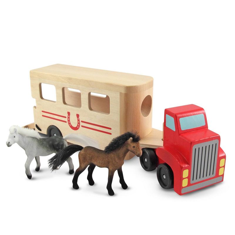 Melissa &#38; Doug Horse Carrier Wooden Vehicle Play Set With 2 Flocked Horses and Pull-Down Ramp, 5 of 13