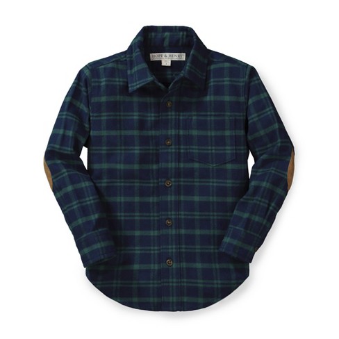 Hope & Henry Boys' Brushed Flannel Button Down Shirt (Green Plaid, 3-6  Months)