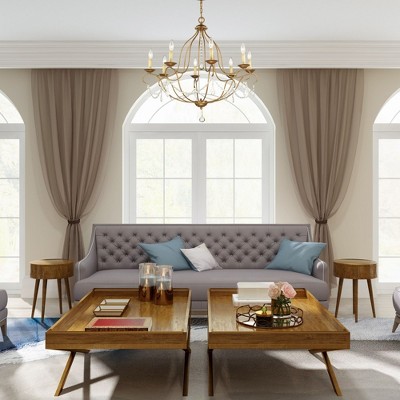 Mini Chesterfield 8-Light Antique Gold Leaf Candle Chandelier