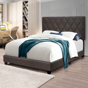 Queen Size Upholstered Platform Bed Frame with Adjustable Headboard 4W, White/Gray/Brown -ModernLuxe - 1 of 4