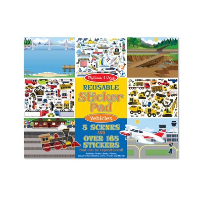 Melissa & Doug Reusable Vehicles Sticker Pad - 165+ Reusable Stickers: Kids Craft Play with Transportation Theme