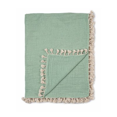 Crane Baby 6-Layer Muslin Baby Blanket with Tassel Edge - Evergreen