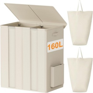 160L Double Laundry Hamper with Lid, Large Laundry Basket with 2 Removable Bags, Breathable Dirty Clothes Hamper 2 Section - 1 of 4