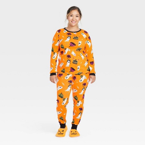 Women s Ghost Print Glow in the dark Halloween Matching Family Pajama Set Hyde Eek Boutique Orange Target