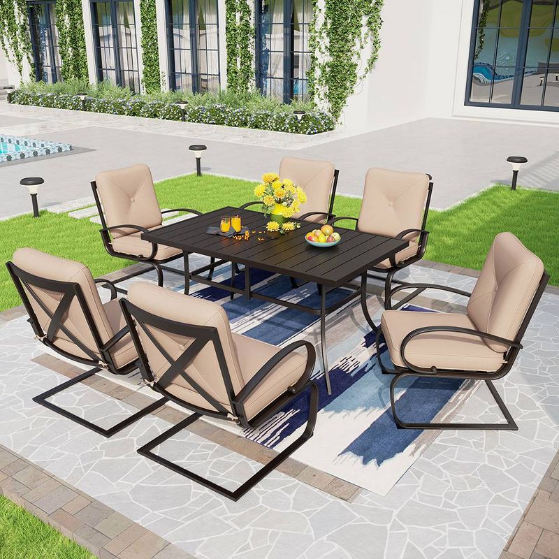 7pc Patio Dining Set with Rectangle Table with 1.57" Umbrella Hole & C-Spring Padded Arm Chairs - Captiva Designs, 1 of 12