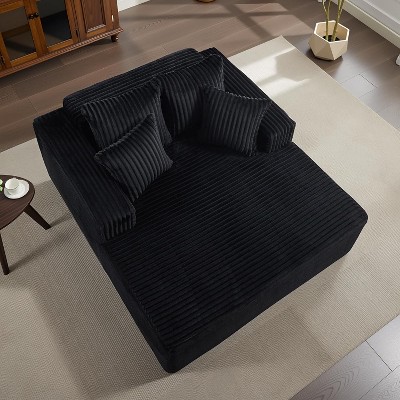 61 Inch Oversized Chaise Lounge Chair-Corduroy Sofa with 4 Pillows,Armrests, Full Compression Polyurethane