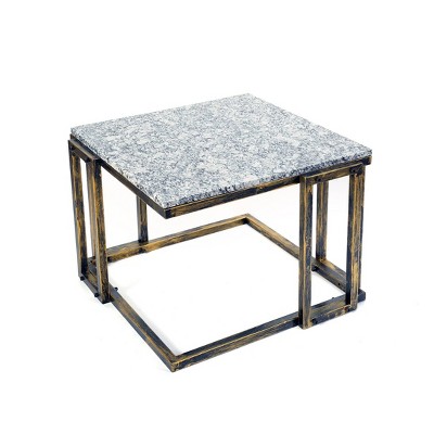 14.5" Metal Rectangular Plant Stand with Granite Marble Top - Black/Gold - Ore International