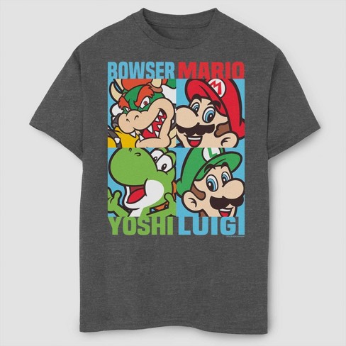 Boys Super Mario Bros Character Collage Graphic T Shirt Gray M Target - super mario 64 roblox shirt