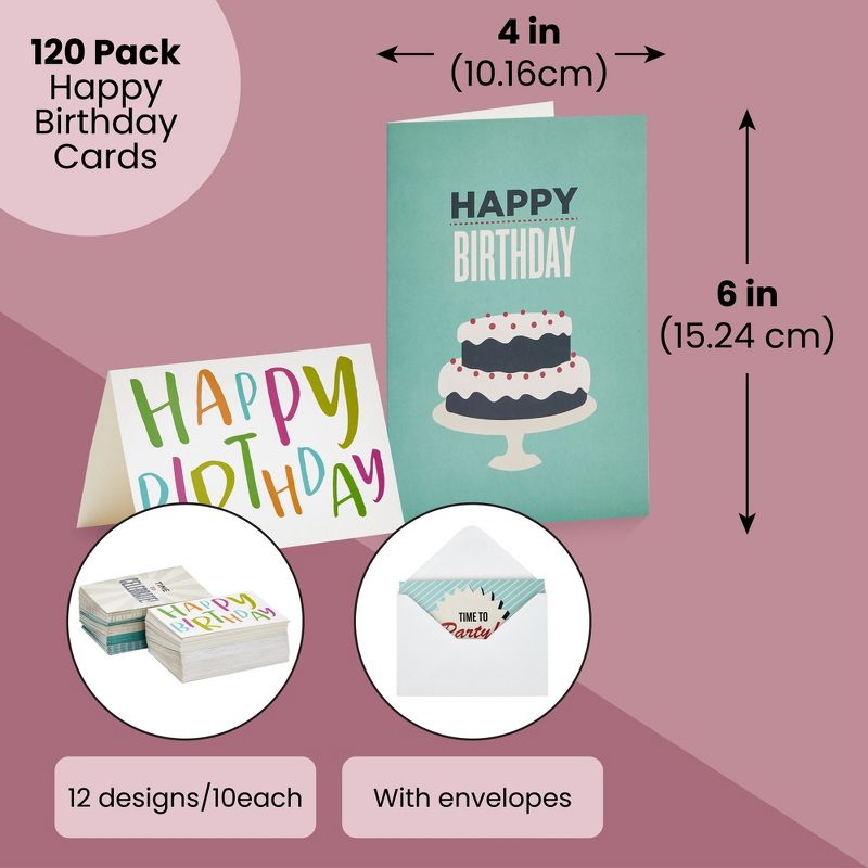 Best Paper Greetings 120 Pack 4x6-inch Happy Birthday Cards with Envelopes - Bulk Gift Set for Kids and Teachers (12 Assorted Designs), 2 of 8