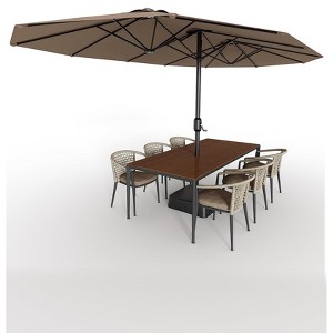 15FT Large Patio Umbrella with Base, Outdoor Double-Sided Rectangle Market Umbrella Outside Umbrellas for Poolside Lawn Backyard - 1 of 4