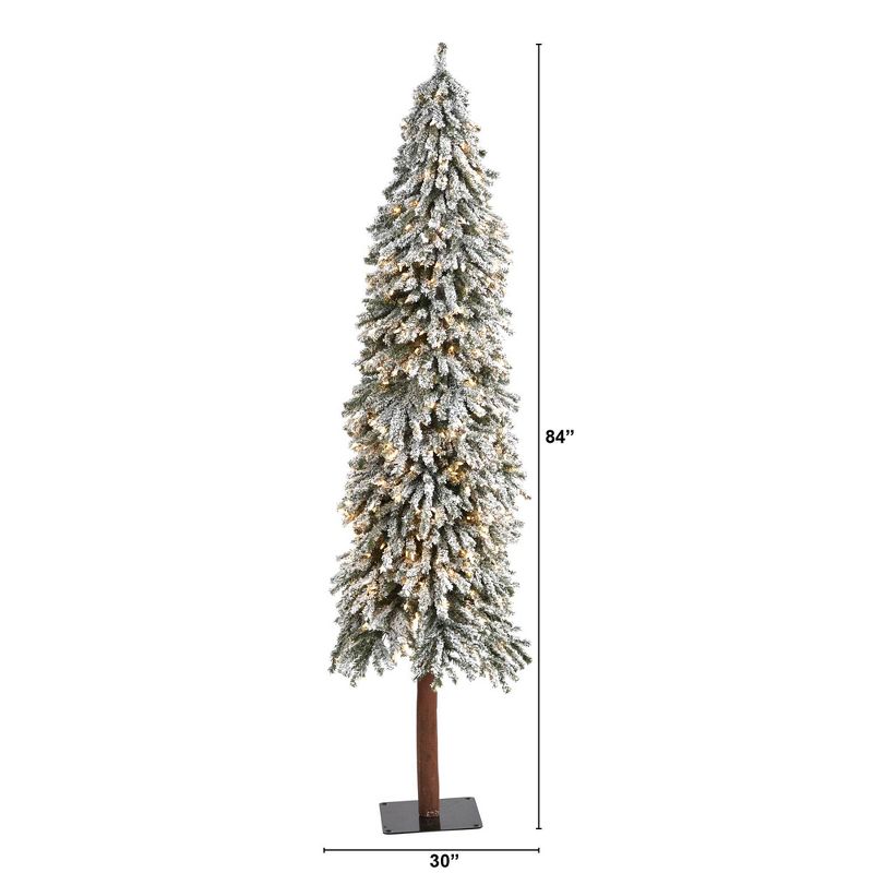 7ft Nearly Natural Pre-Lit Flocked Slim Grand Alpine Artificial Christmas Tree Clear Lights, 3 of 8