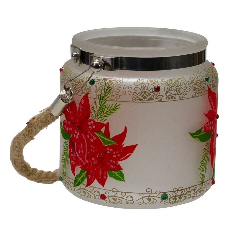 Northlight 4" Hand-Painted Red Poinsettias and Gold Flameless Glass Christmas Candle Holder, 5 of 6