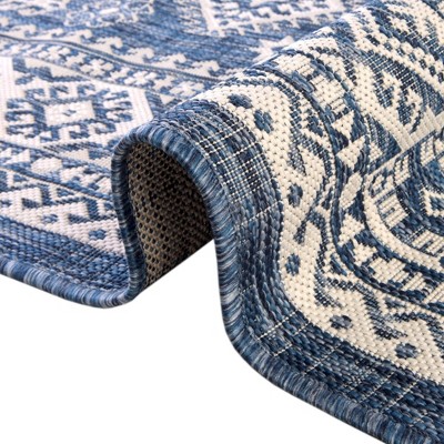 Outdoor Aztec Medallion 3x5 Blue Reversible Area Rug