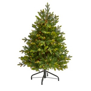Nearly Natural 4-ft North Carolina Fir Artificial Christmas Tree with 250 Clear Lights and 1003 Bendable Branches - 1 of 4