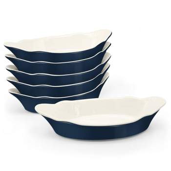 Kook Ceramic Au Gratin Baking Dishes, Set of 6, 12 oz, Navy