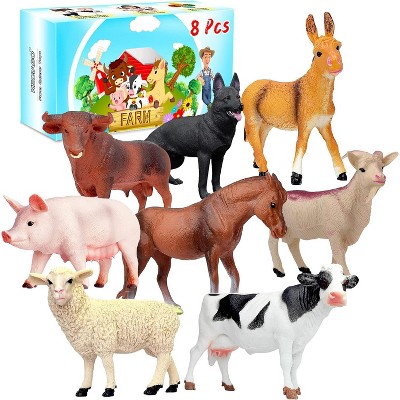 8-Piece Big Farm Animal Figurines Set, Realistic Plastic Toys for Educational Play and Toddler Learning