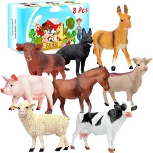 8-Piece Big Farm Animal Figurines Set, Realistic Plastic Toys for Educational Play and Toddler Learning - 1 of 4