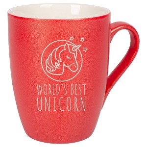 Elanze Designs World's Best Unicorn 10 Ounce Ceramic Laser-Etched Engraved Drinkware Mug, Metallic Crimson Red - 1 of 4