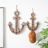 Set of 2 Wood Anchor White Washed 4 Hanger Wall Hooks with Hanging Rope and Bronze Metal Accents Brown - Olivia & May: Nautical Pine Decor - 2 of 4