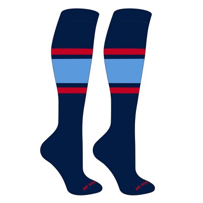 MK Socks Striped OTC Baseball, Softball, Football Socks (B) Navy, Red, Columbia Blue