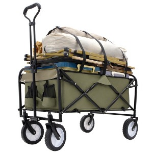 Whisen Collapsible Foldable Wagon Cart with Strapping System, Beach Wagon, Supports 360lbs All-Terrain Wheels - 1 of 4