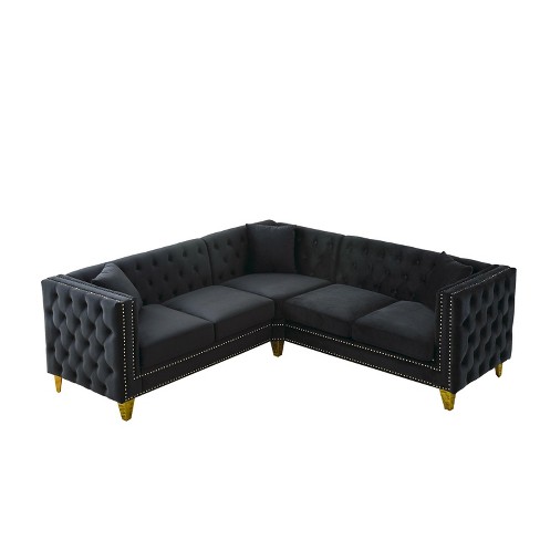 NicBex Velvet Corner Sofa,L-Shaped Sectional Couch with 3 Cushions for Living Room,Apartment,Office,Black - image 1 of 4