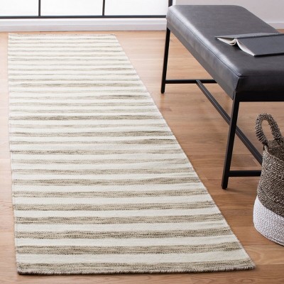 Handwoven Reversible Wool Runner Rug in Brown/Ivory - 2'6" X 10'