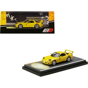 Mazda RX-7 (FD3S) RHD Yellow w/Keisuke Takahashi Figure "Initial D" (1995-2013) Manga 1/64 Diecast Model Car by Hobby Japan - 1 of 3