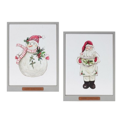 Melrose Framed Santa and Snowman Wall Art (Set of 2)