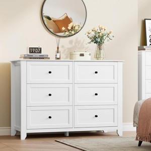 Large 6 Drawer Dresser with Deep Drawers & Metal Knobs, Modern Wooden Double Chests of Drawers for Entryway - 1 of 4