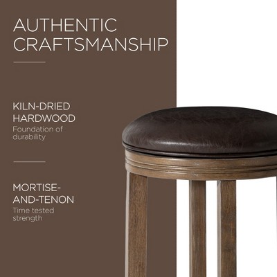 Walnut Swivel Backless Saddle Style Bar Stool with Leather Seat