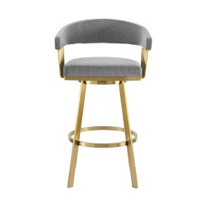 HomeRoots 26" Gray and Gold Fabric and Stainless Steel Low Back Counter Height Swivel Bar Chair - 1 of 4