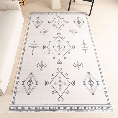 Cream Rectangular Washable Synthetic Area Rug, 2' x 3'