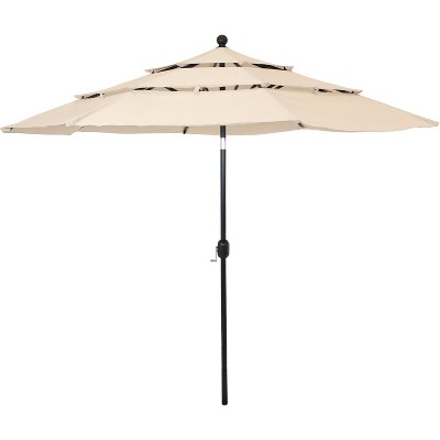 Sunnydaze Outdoor 3-Tier Deluxe Aluminum Patio Umbrella with Air Vent, Push Button Tilt and Crank - 10' - Beige