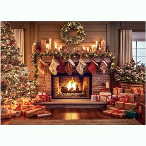 Christmas Fireplace Backdrop Christmas Xmas Tree Decoration for Photo Studio Props - 1 of 4